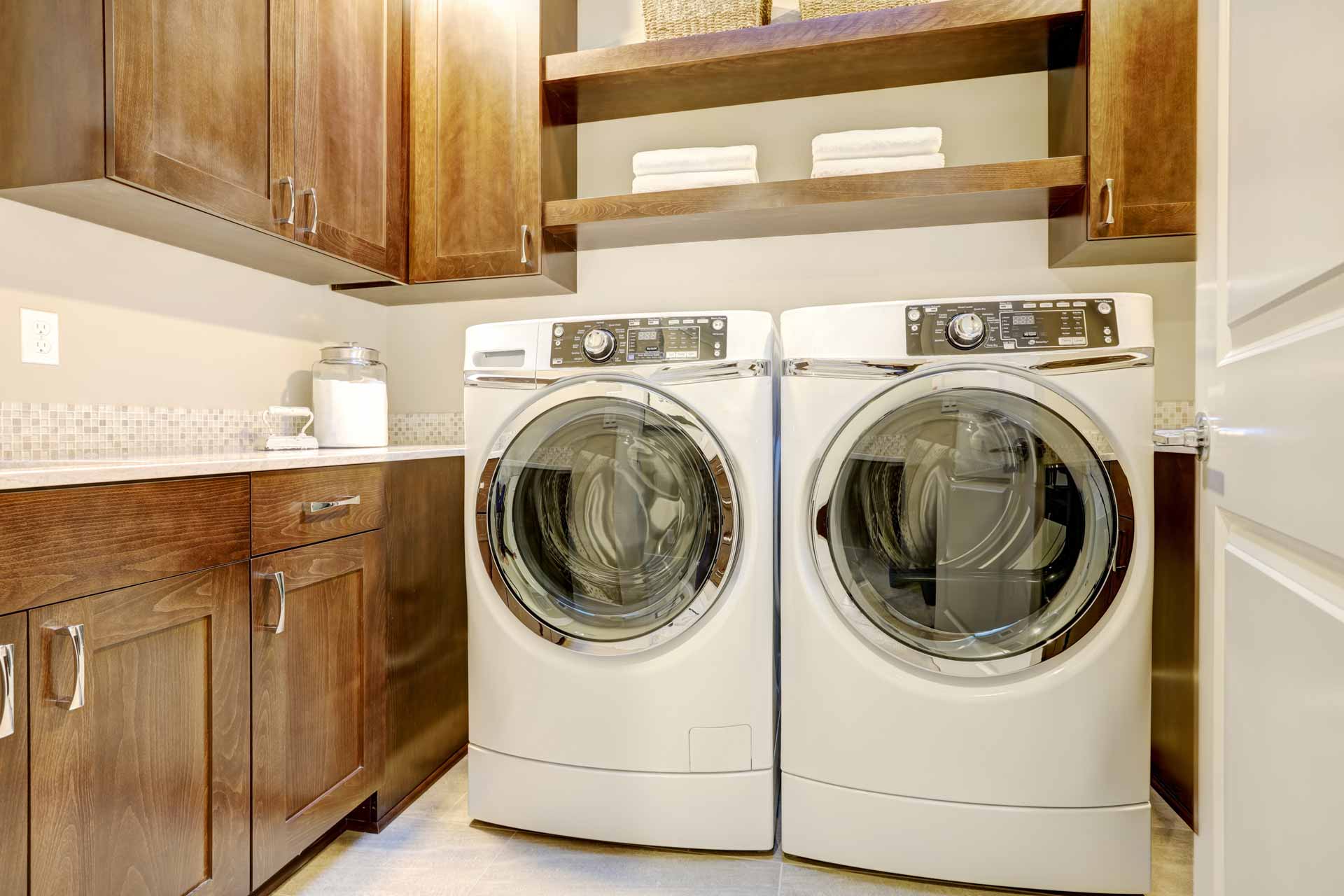 Washer and dryer in a clean laundry room