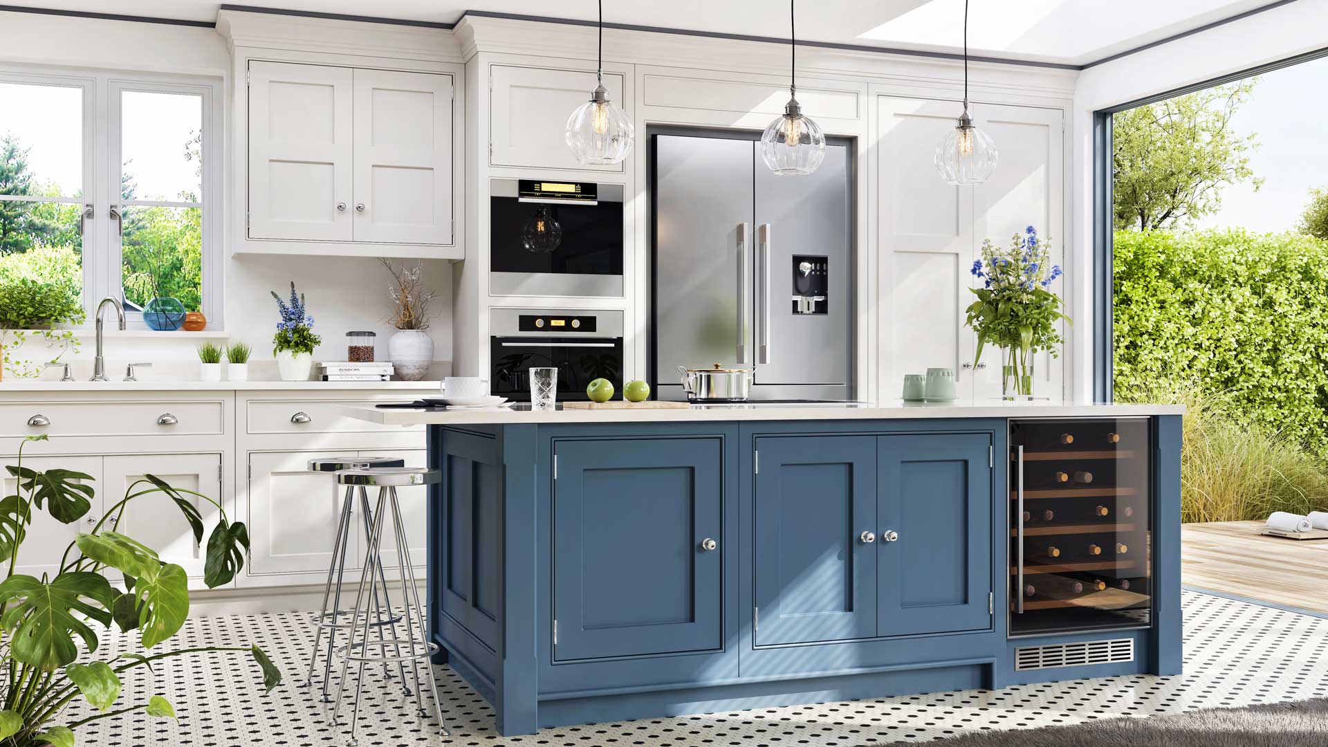 Kitchen with blue cabinets