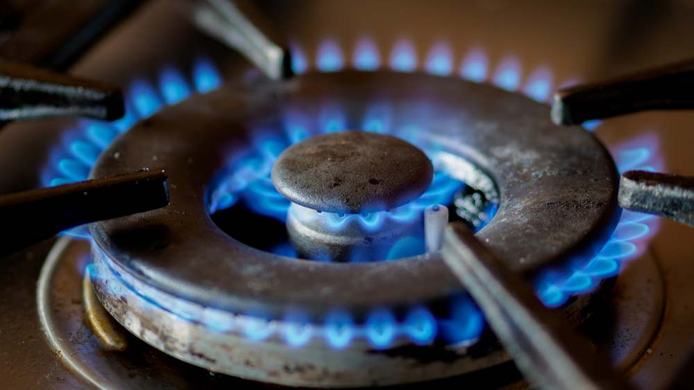 Close-up shot of lit gas stove